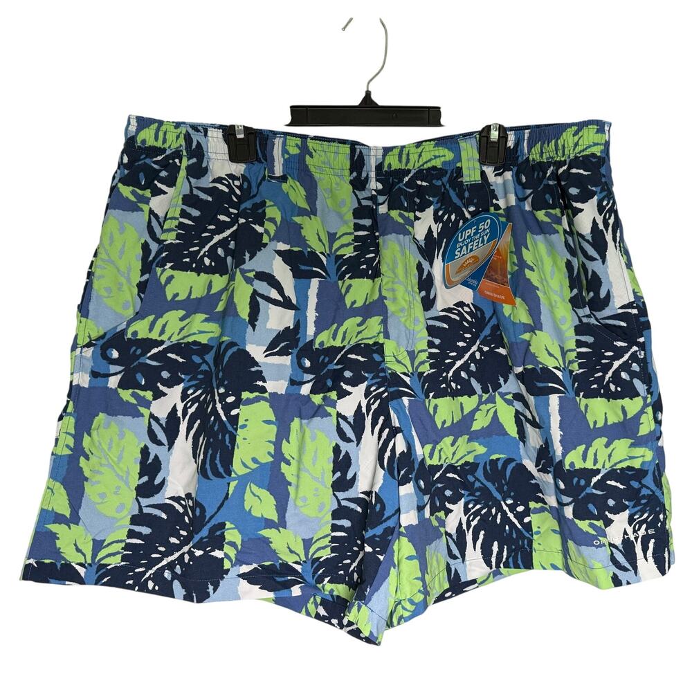 Columbia PFG Swim Shorts Mens XXL Blue Green Leaf Omni-Shade UPF50 Mesh Lined